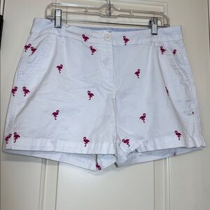 Crown & Ivy Flamingo Embroidered White Stretch Chino Shorts Preppy Size 8
